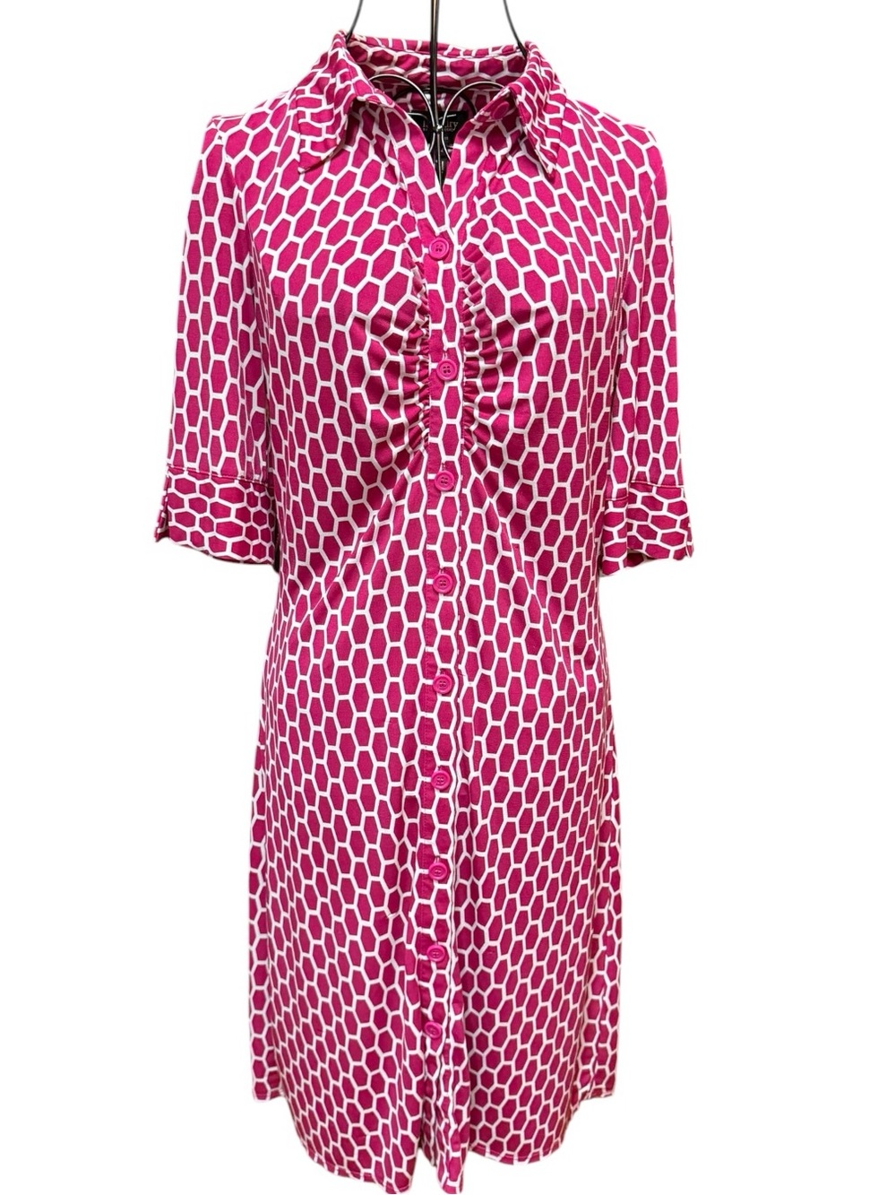 Laundry By Shelli Segal Pink & White Geometric Button-Front Dress size 4